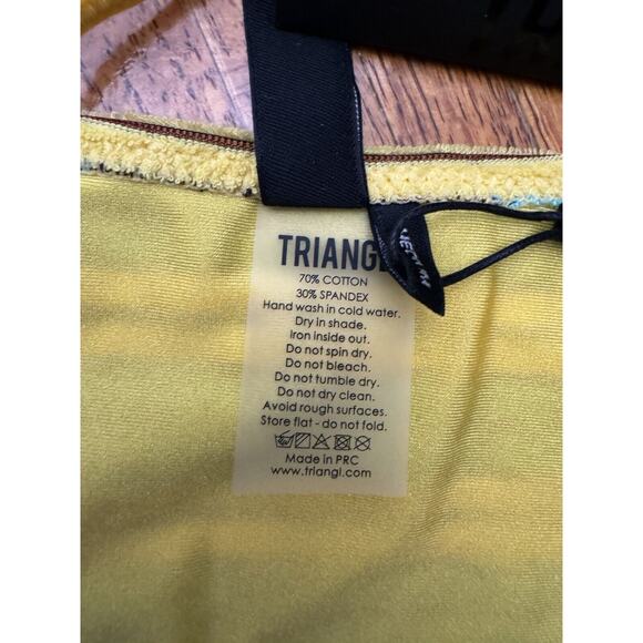 Triangl NWT Aqua Blue & Yellow Striped String Bikini Bottom Size M - Picture 4 of 4
